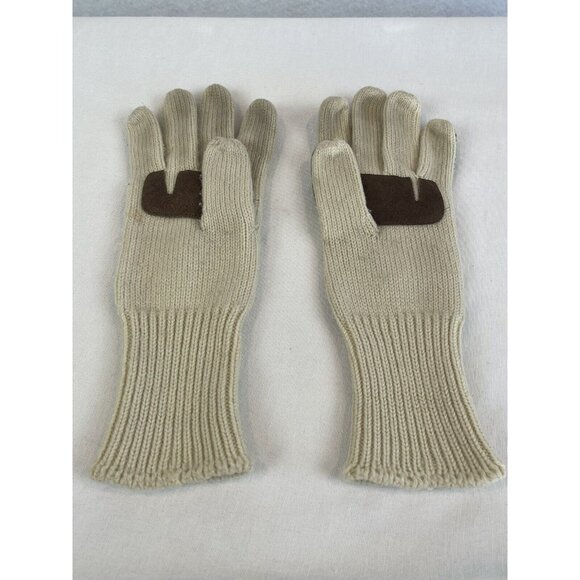 Vintage Suede And Knit Gloves Mittens Beige Cream Brown - Picture 7 of 10